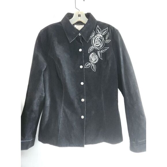 Rita Closet Women Black w/Silver Floral Embroideredy 100% Suede Jacket sz Large - Picture 1 of 10